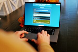 Laptop screen showing online employee cybersecurity training